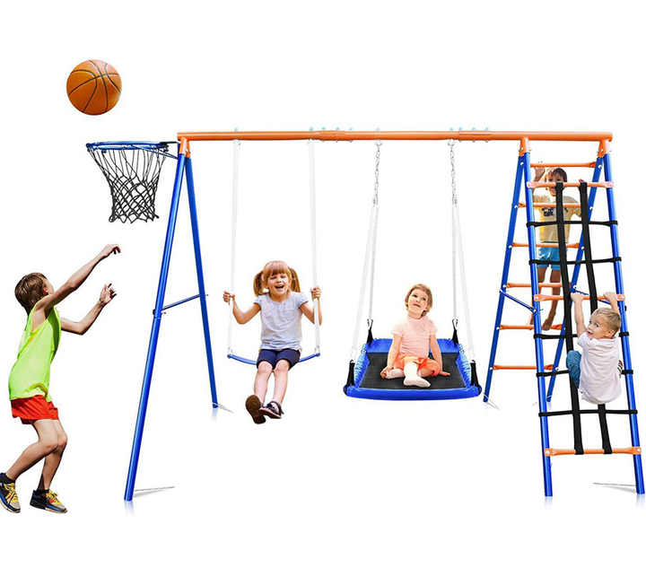 Kids Outdoor Swing Set With Slide - 3-in-1 어린이 그네 슬라이드 클라이밍 세트,