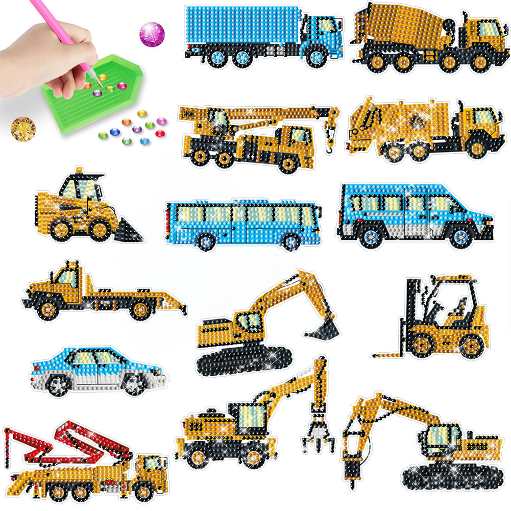 Kids Outdoor Digger - 만화 엔지니어링 차량 다이아몬드 페인팅 스티커