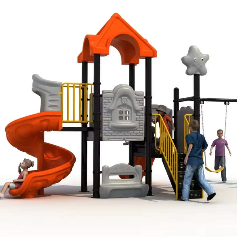Kids Outdoor Swing Set With Slide - 야외용 철제 플라스틱 그네 세트 (등반