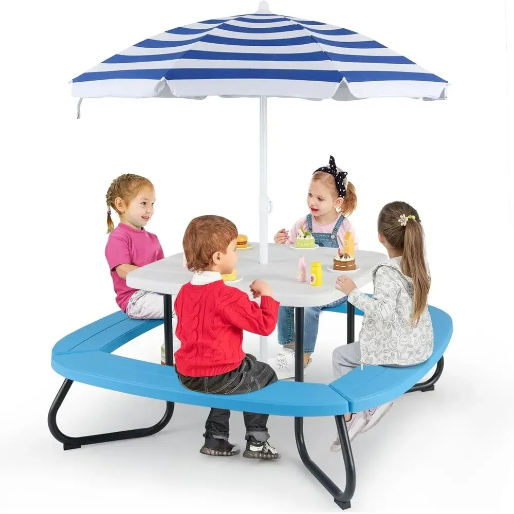 Kids Outdoor Picnic Table - 8인용 어린이 피크닉 테이블(우산 포함), 유아용