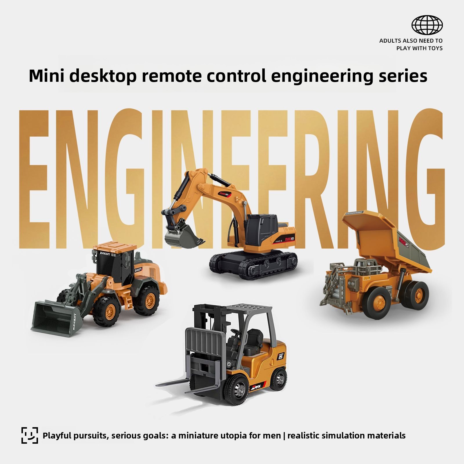 Kids Outdoor Digger - 1:64 금속 RC 엔지니어링 자동차 세트,