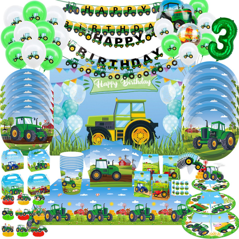 Kids Outdoor Digger - 녹색 농장 트랙터 테마 일회용 식기