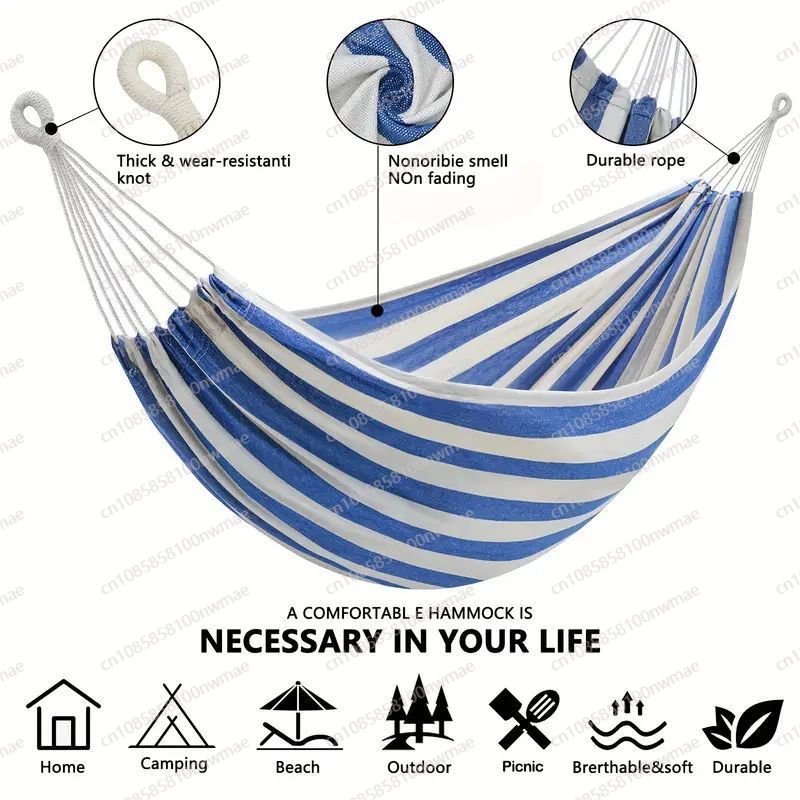 Kids Outdoor Hammock Swing - 이중 캔버스 스틱리스 싱글 해먹 야외