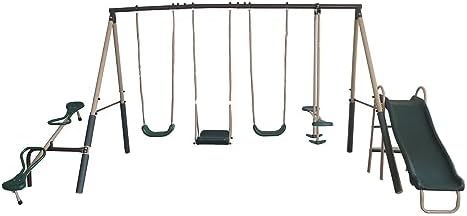 Kids Outdoor Swing Set With Slide - 야외 놀이용 어린이 금속 뒷마당 놀이