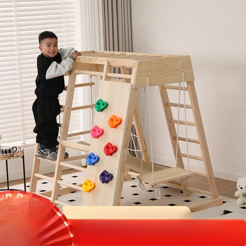 Kids Outdoor Jungle Gym With Slide - JMZ 나무 정글짐 슬라이드 클라이밍 프레임