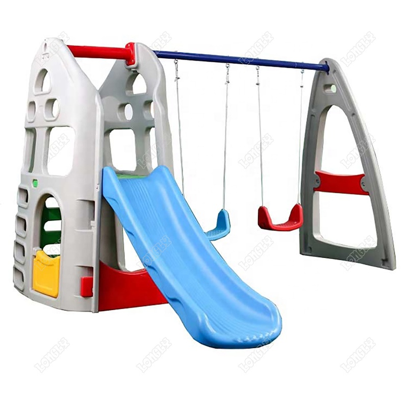Kids Outdoor Swing Set With Slide - 뒷마당 플라스틱 미끄럼틀과 그네 세트, 어린이