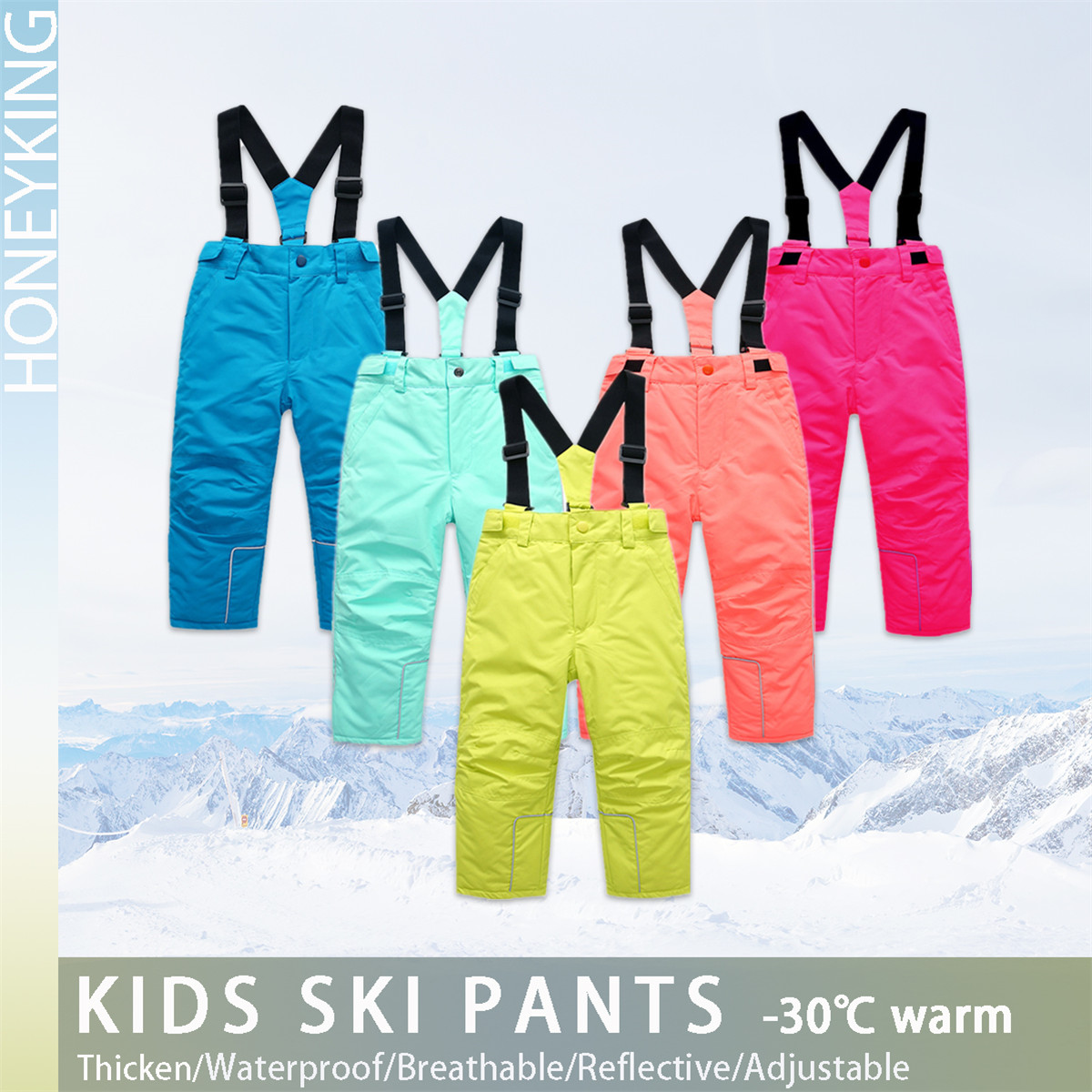 Kids Outdoor Jumpsuit - HONEYKING 어린이 스키 바지, 겨울 야외