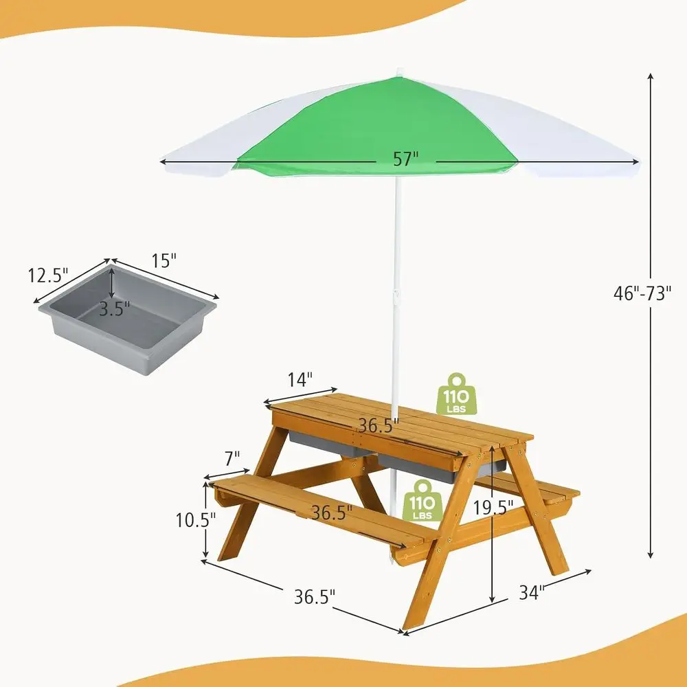3-in-1 높이 조절 가능한 우산형 어린이 피크닉 테 - Kids Outdoor Picnic Table 리뷰 및 가격