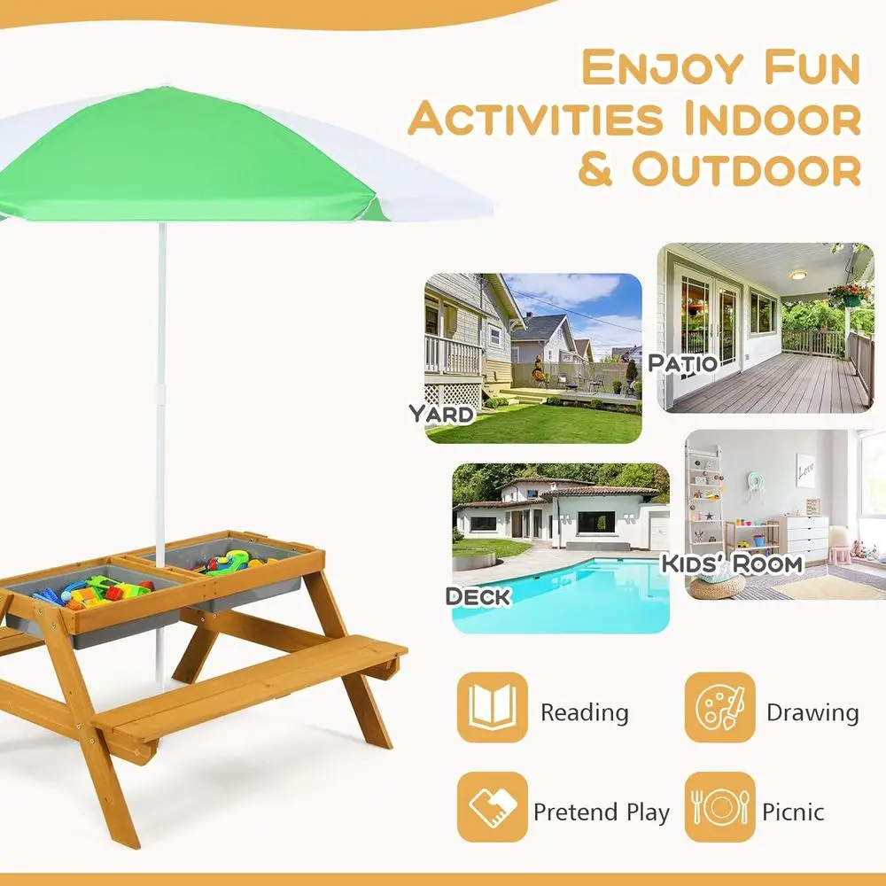 3-in-1 높이 조절 가능한 우산형 어린이 피크닉 테 - Kids Outdoor Picnic Table 리뷰 및 가격