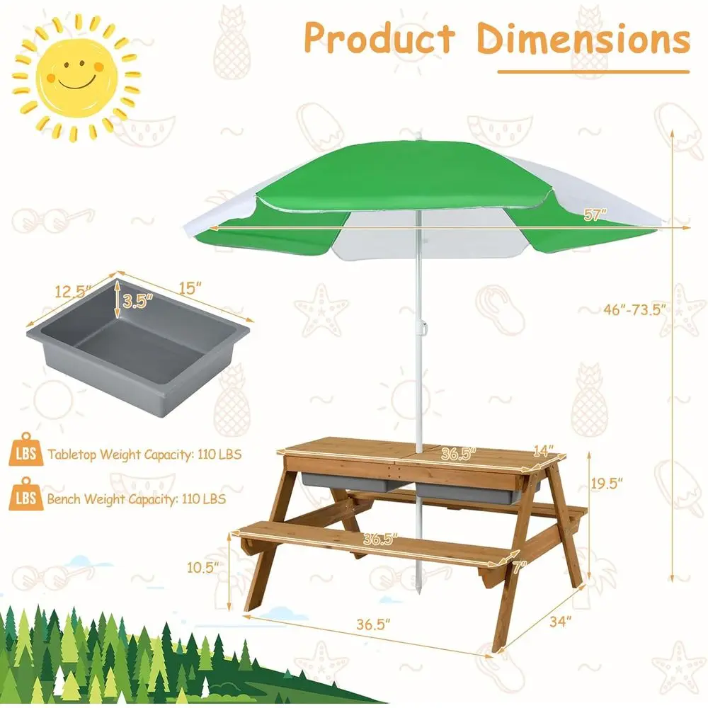 4-in-1 나무 모래놀이 및 물놀이 피크닉 테이블 ( - Kids Outdoor Picnic Table 리뷰 및 가격