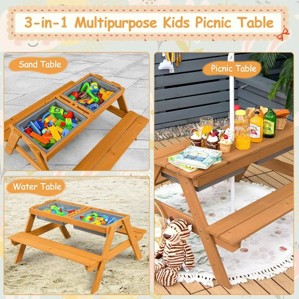 4-in-1 나무 모래놀이 및 물놀이 피크닉 테이블 ( - Kids Outdoor Picnic Table 리뷰 및 가격