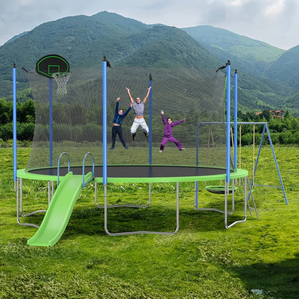 미국 배송 12-14피트 트램펄린 세트 (슬라이드, 농 - Kids Outdoor Swing Set With Slide 리뷰 및 가격