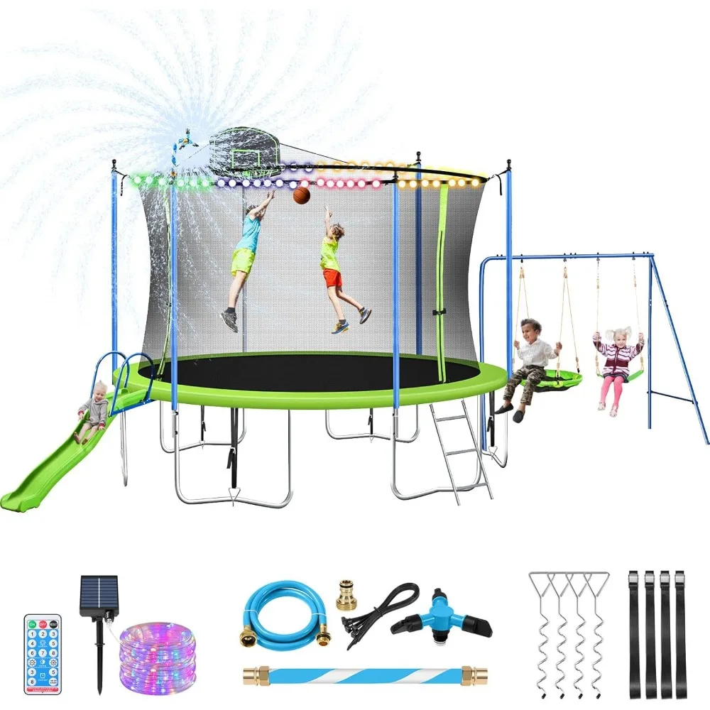 미국 배송 12-14피트 트램펄린 세트 (슬라이드, 농 - Kids Outdoor Swing Set With Slide 리뷰 및 가격