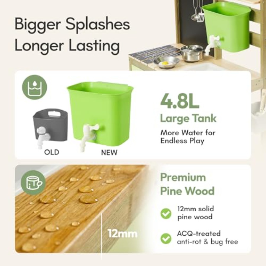 어린이용 야외 진흙놀이 주방: 4.8L 물탱크 싱크대가 - Kids Outdoor Mud Kitchen 리뷰 및 가격