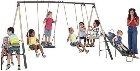 야외 놀이용 어린이 금속 뒷마당 놀이 세트 스윙 세트  - Kids Outdoor Swing Set With Slide 리뷰 및 가격