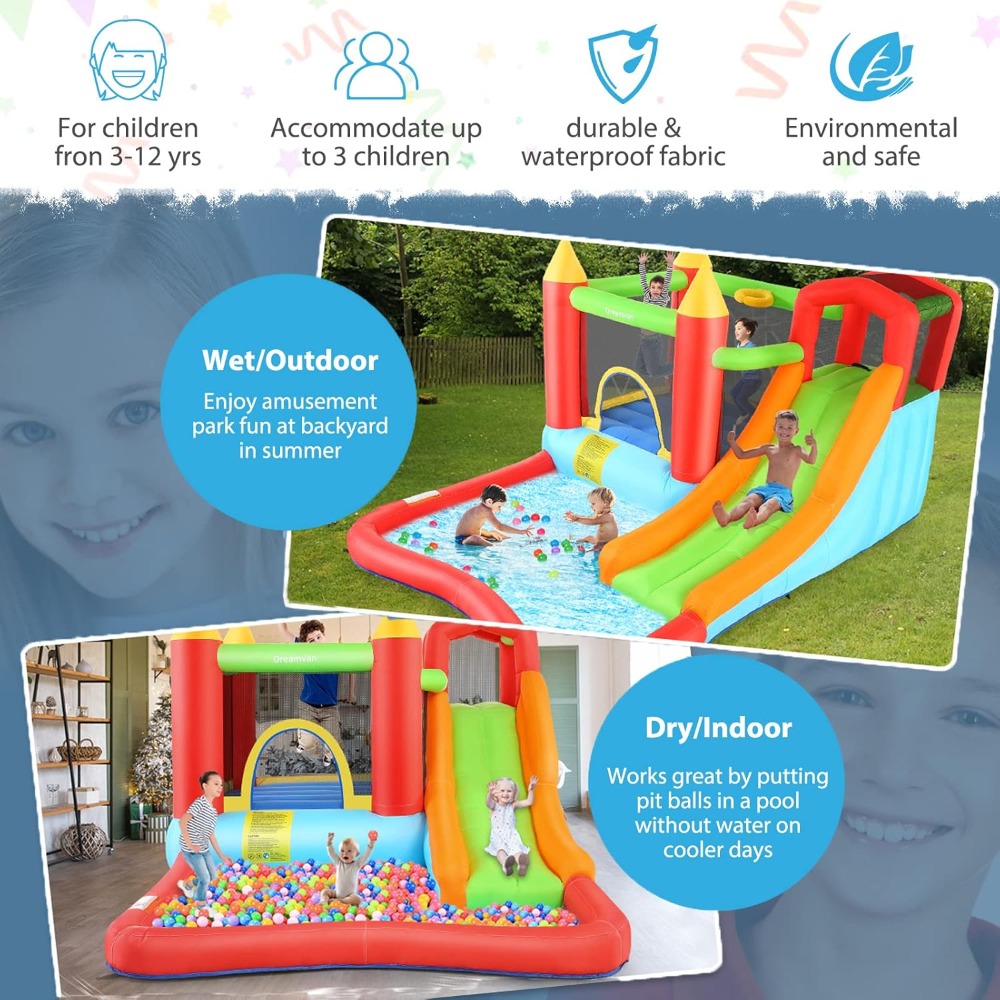 다기능 에어바운스 워터파크 슬라이드, 클라이밍 월, 볼 - Kids Outdoor Furniture Set 리뷰 및 가격