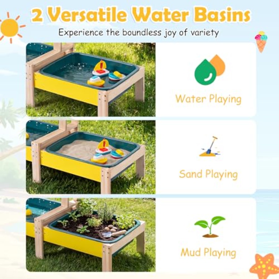 3세 이상 어린이용 야외 놀이 세트: 나무 모래 및 물 - Kids Outdoor Wooden Table 리뷰 및 가격