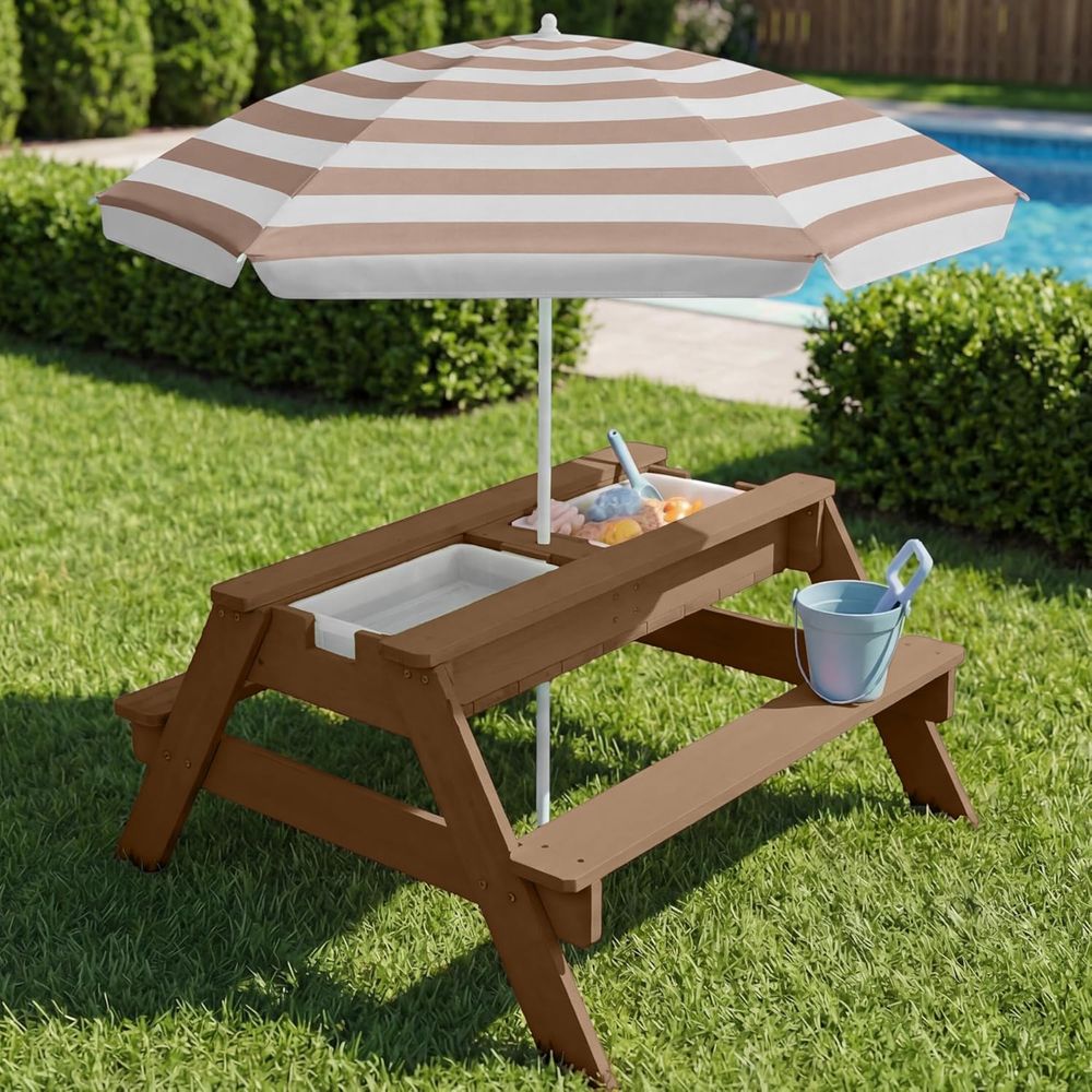 어린이용 피크닉 테이블(우산 포함), 3-in-1 모래 - Kids Outdoor Picnic Table 리뷰 및 가격
