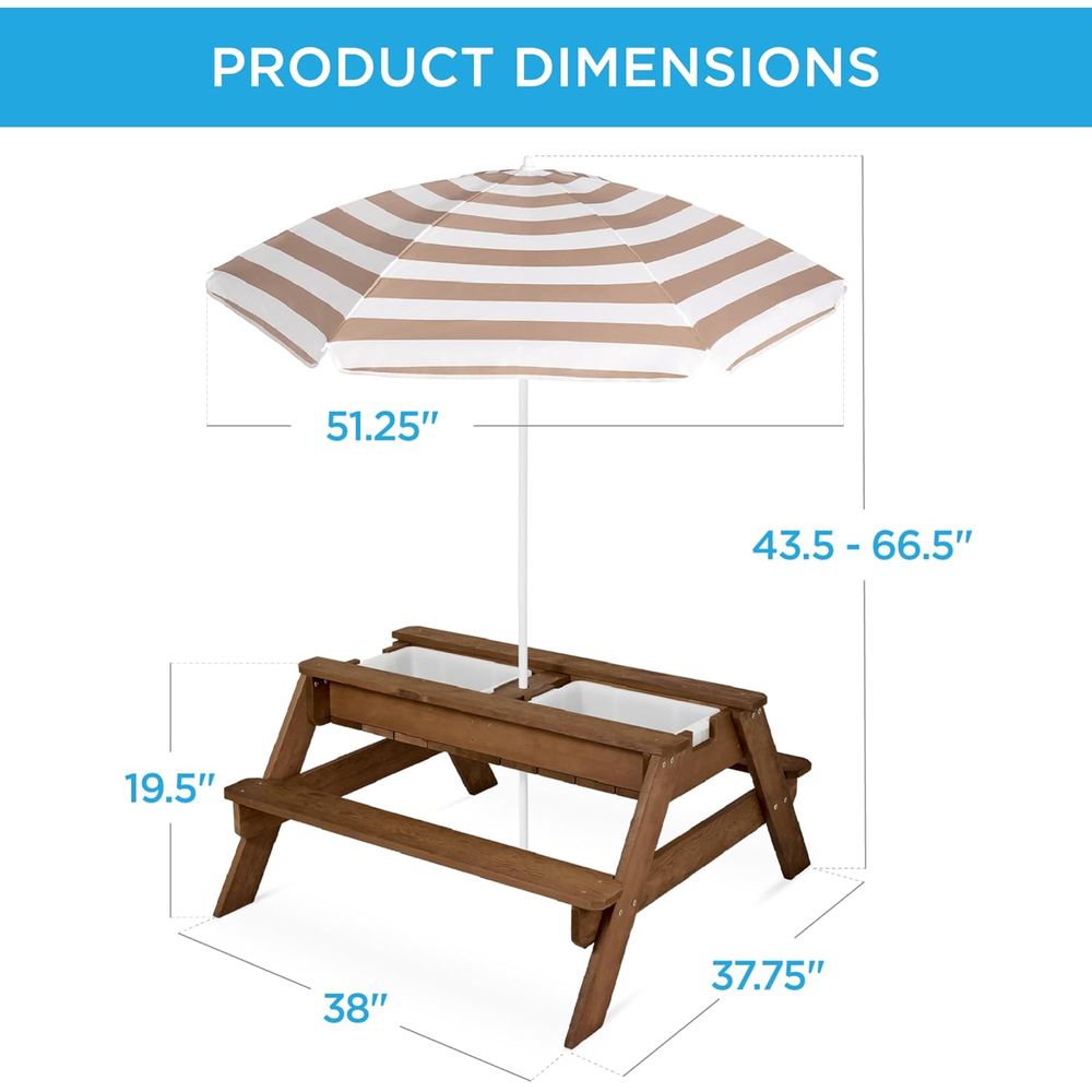 어린이용 피크닉 테이블(우산 포함), 3-in-1 모래 - Kids Outdoor Picnic Table 리뷰 및 가격