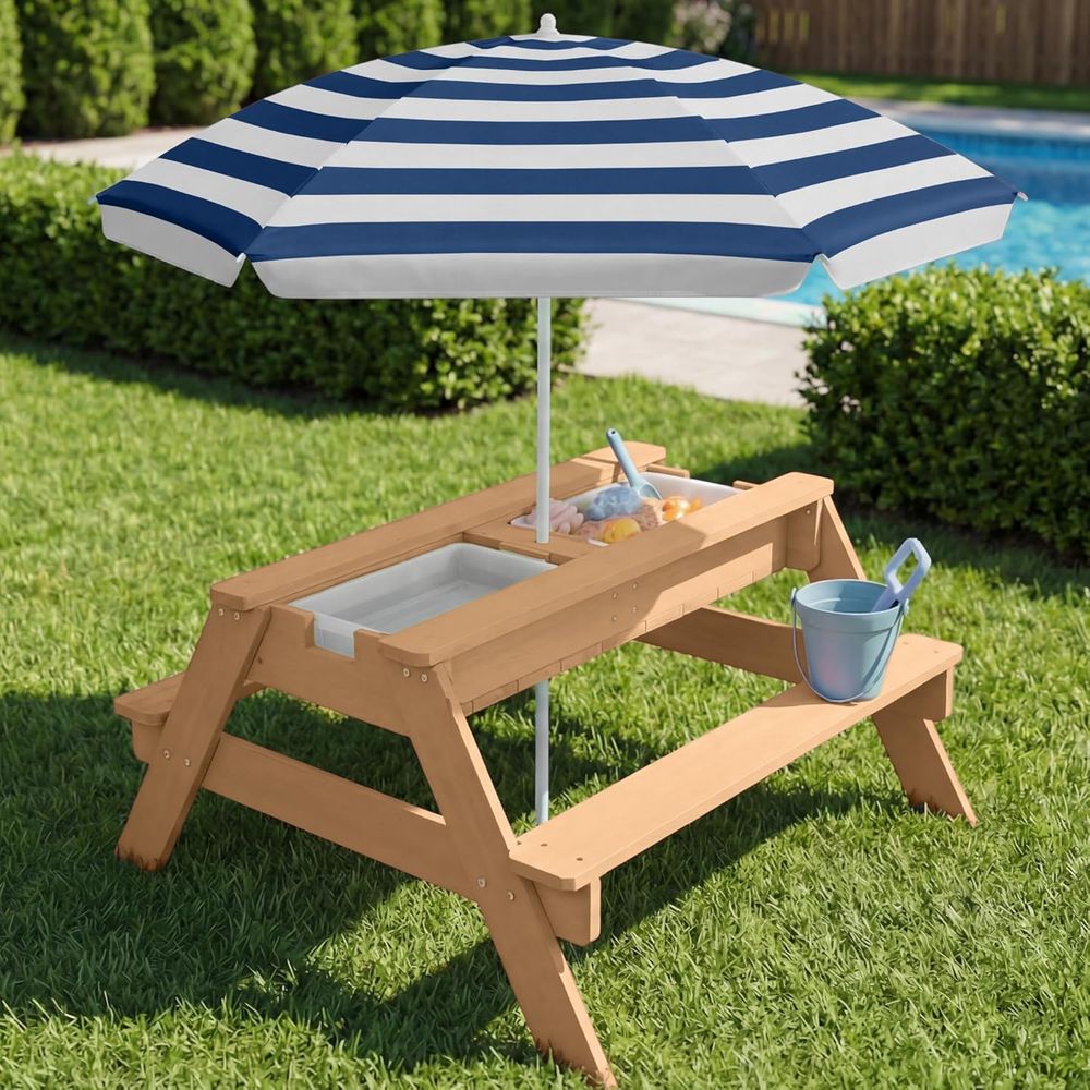 어린이용 피크닉 테이블(우산 포함), 3-in-1 모래 - Kids Outdoor Picnic Table 리뷰 및 가격