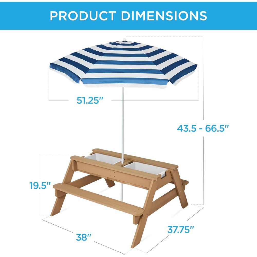 어린이용 피크닉 테이블(우산 포함), 3-in-1 모래 - Kids Outdoor Picnic Table 리뷰 및 가격